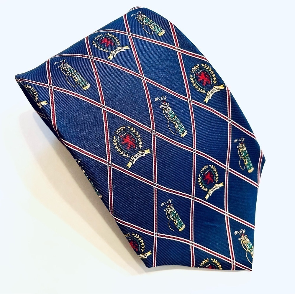 Vintage Tommy Hilfiger Golf Silk Neck Tie Navy Blue Bag Clubs